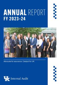 Front cover of annual report featuring a staff photo.